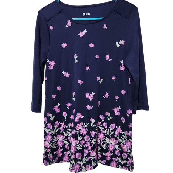 Blair Tops - Blair Women Tunic Top Size Small Navy Blue Floral Stretch